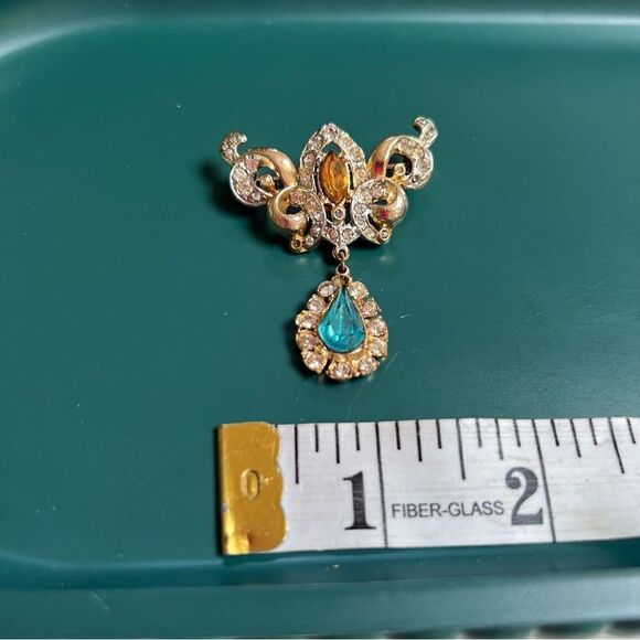 Stunning 3 Piece Vintage 50s 60s MCM Atomic Era Aqua Tone Crystal Brooch Pin Lot - Picture 7 of 10
